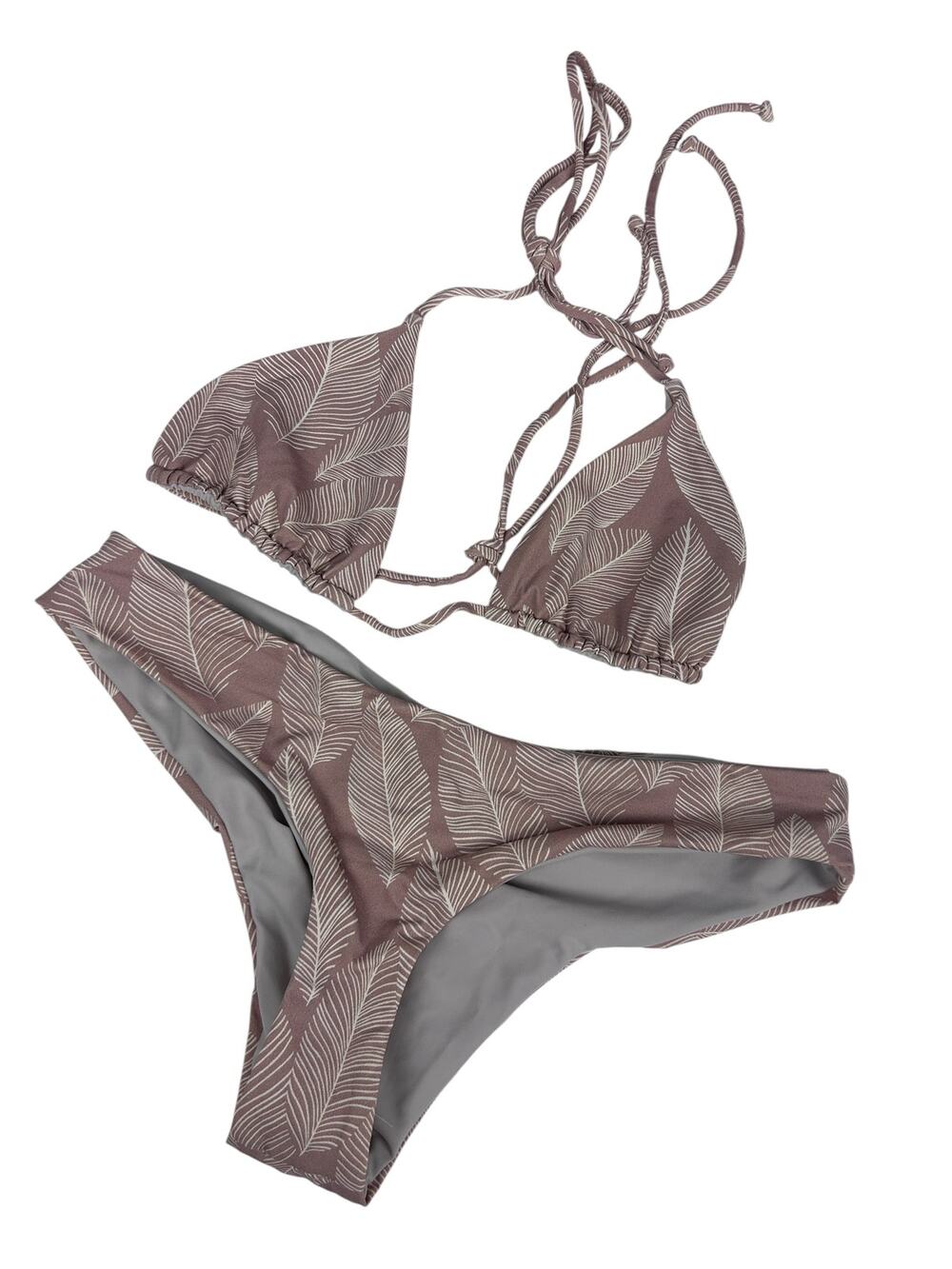 Axil Swim Tan Triangle Floral Cheeky Tie Matching 2 Piece Bikini M